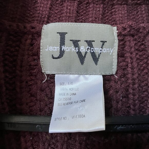 Vintage Jeans Works Cable Knit Sweater Womens L Maroon Cable Knit Fisherman - Picture 3 of 8